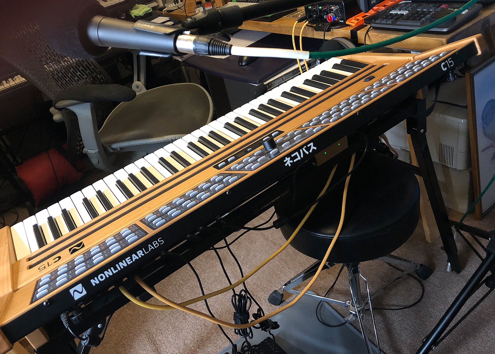 The C15 synth seen from behind, proudly displaying its new ‘nekobasu’ sticker.