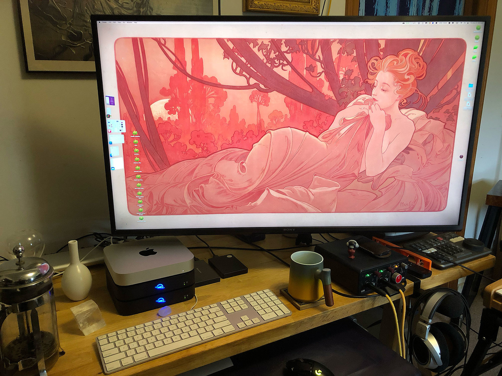 My desktop, with the new Mac Mini.