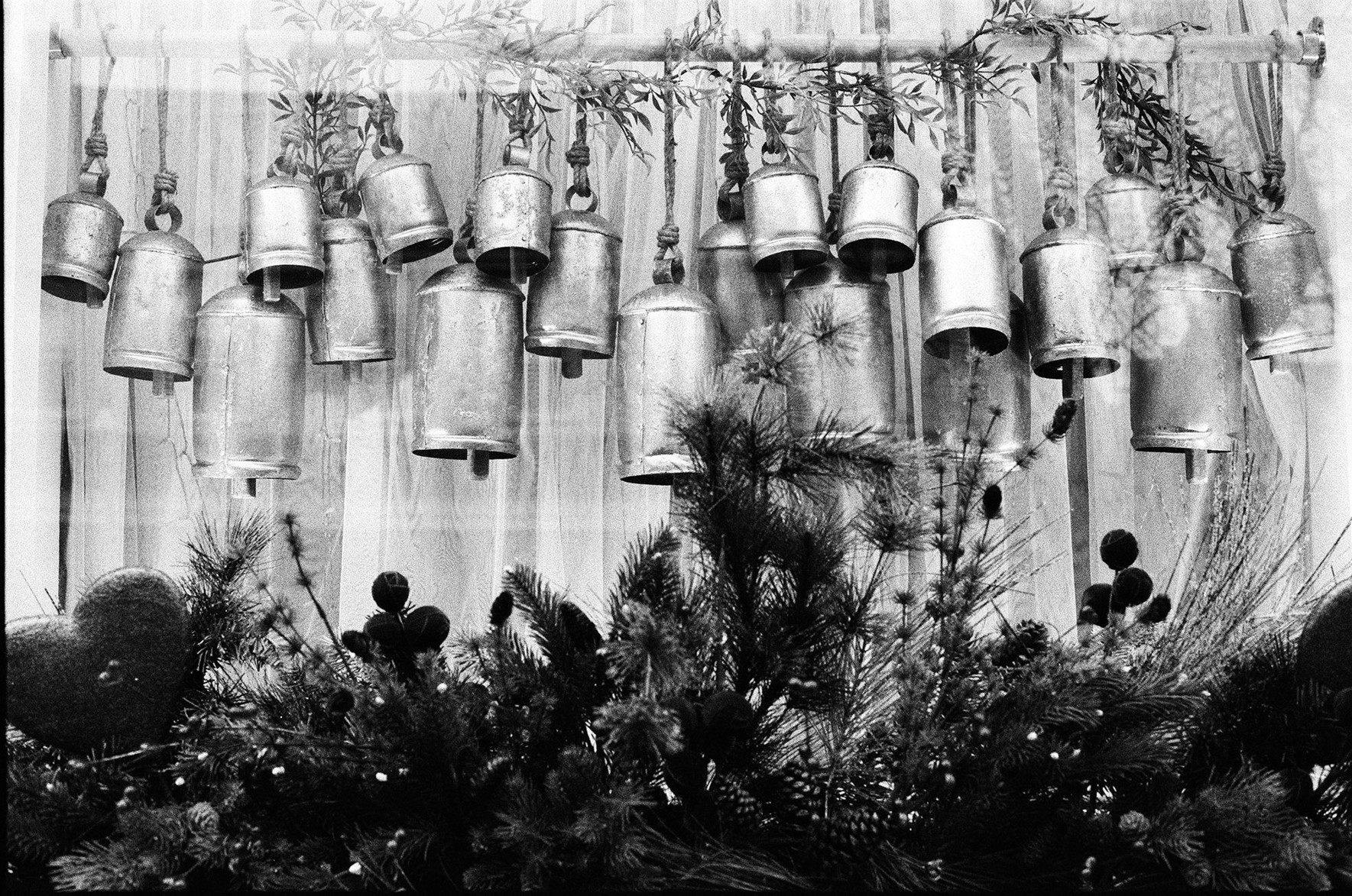 Bells hanging in shop window