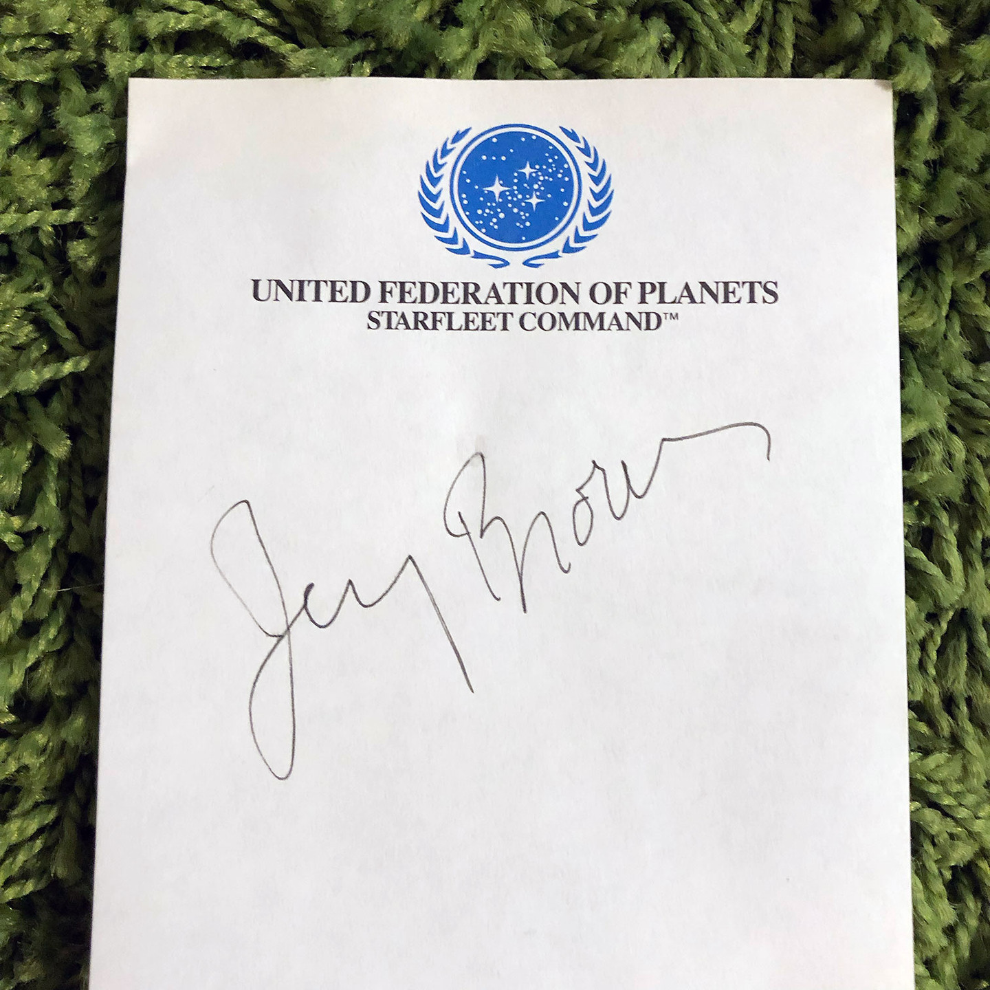 Gov. Jerry Brown’s autograph, on Star Fleet letterhead.