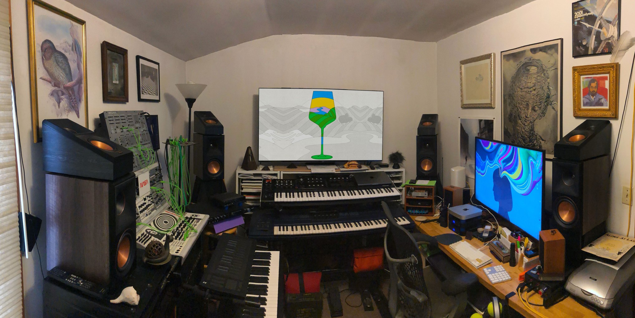 Four of the six Atmos speakers, facing up towards the ceiling – where the height signals will bounce off.