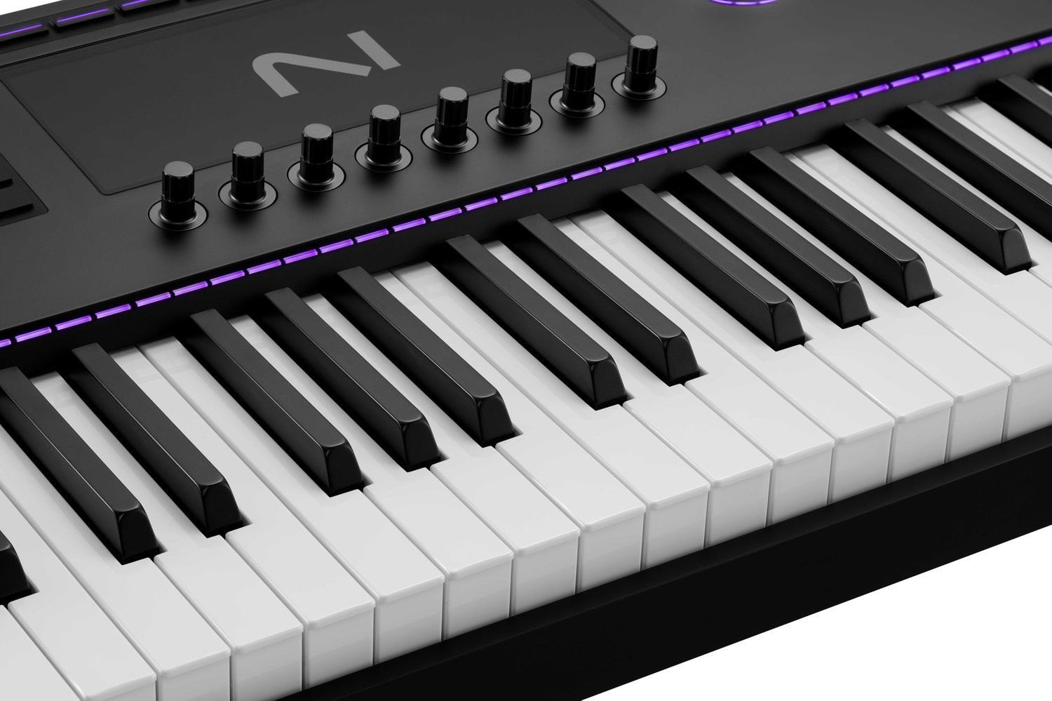 A close-up view of one of the Native Instruments Kontrol S mk3 keyboards.