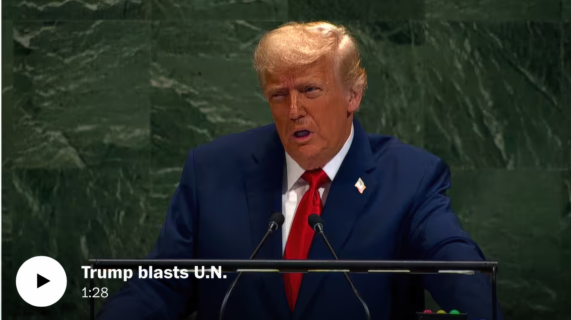 Trump dithering at the UN, in full Oompa-Loompa makeup.