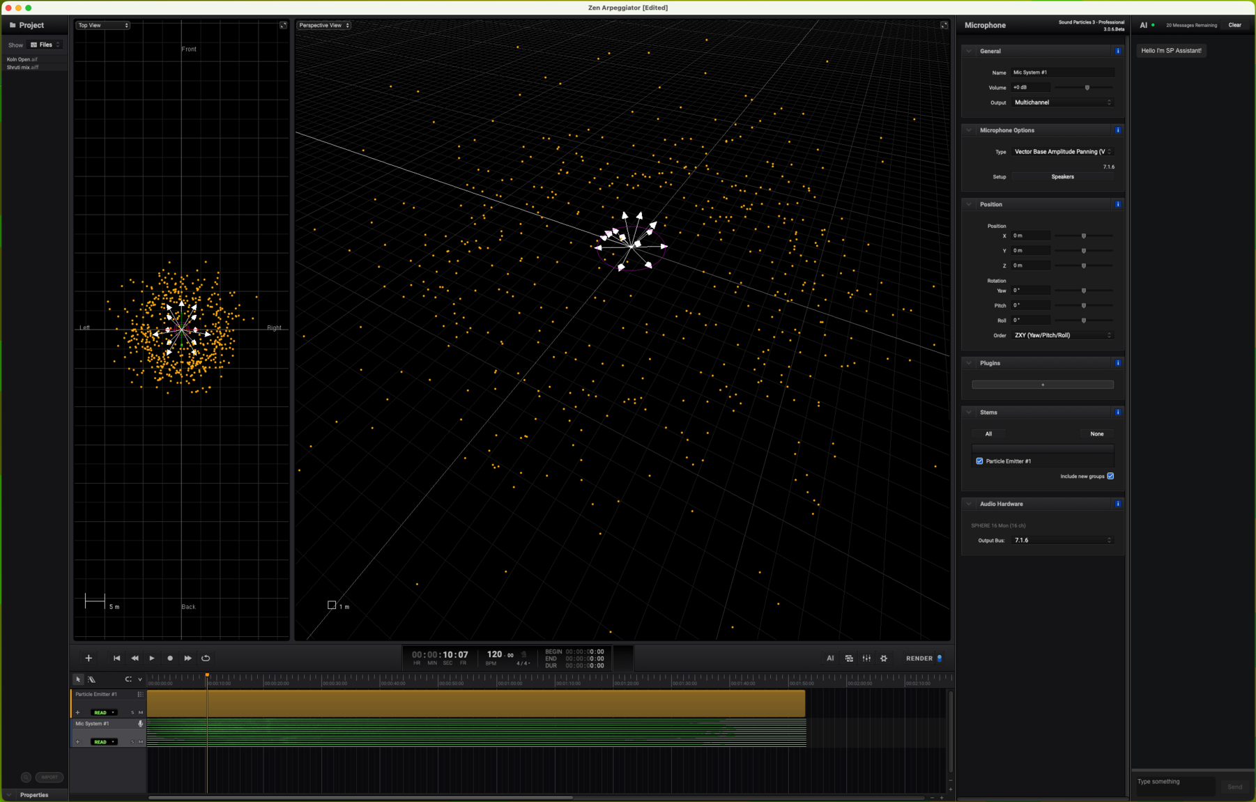 Enlarge this image so you can see the details!

It looks like a galaxy, but each star is a sound source moving through space. 

The cluster of arrows represents 14 virtual microphones that feed the channels of my studio’s Atmos system.
