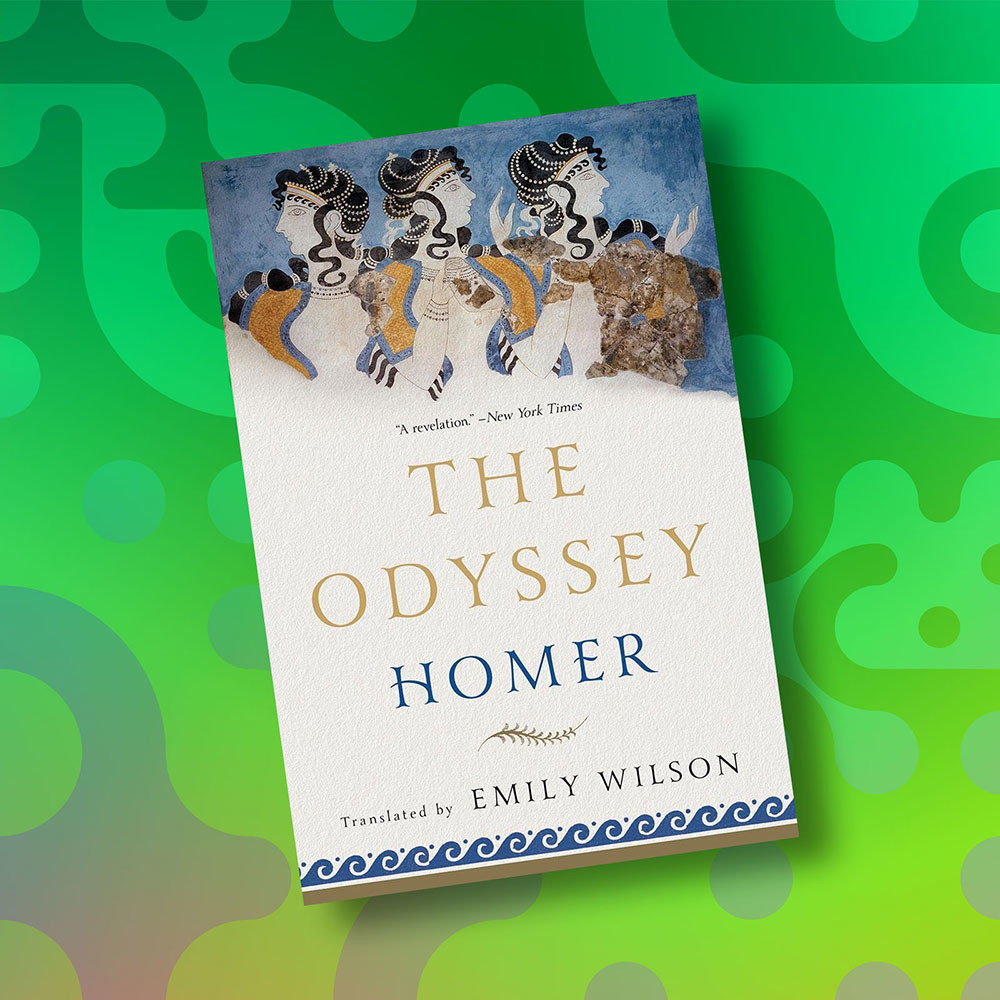 The beautiful cover of Emily Wilson’s translation of Homer’s “The Odyssey.”

At the top, we see three sirens (I presume) depicted in profile, with hands raised. 