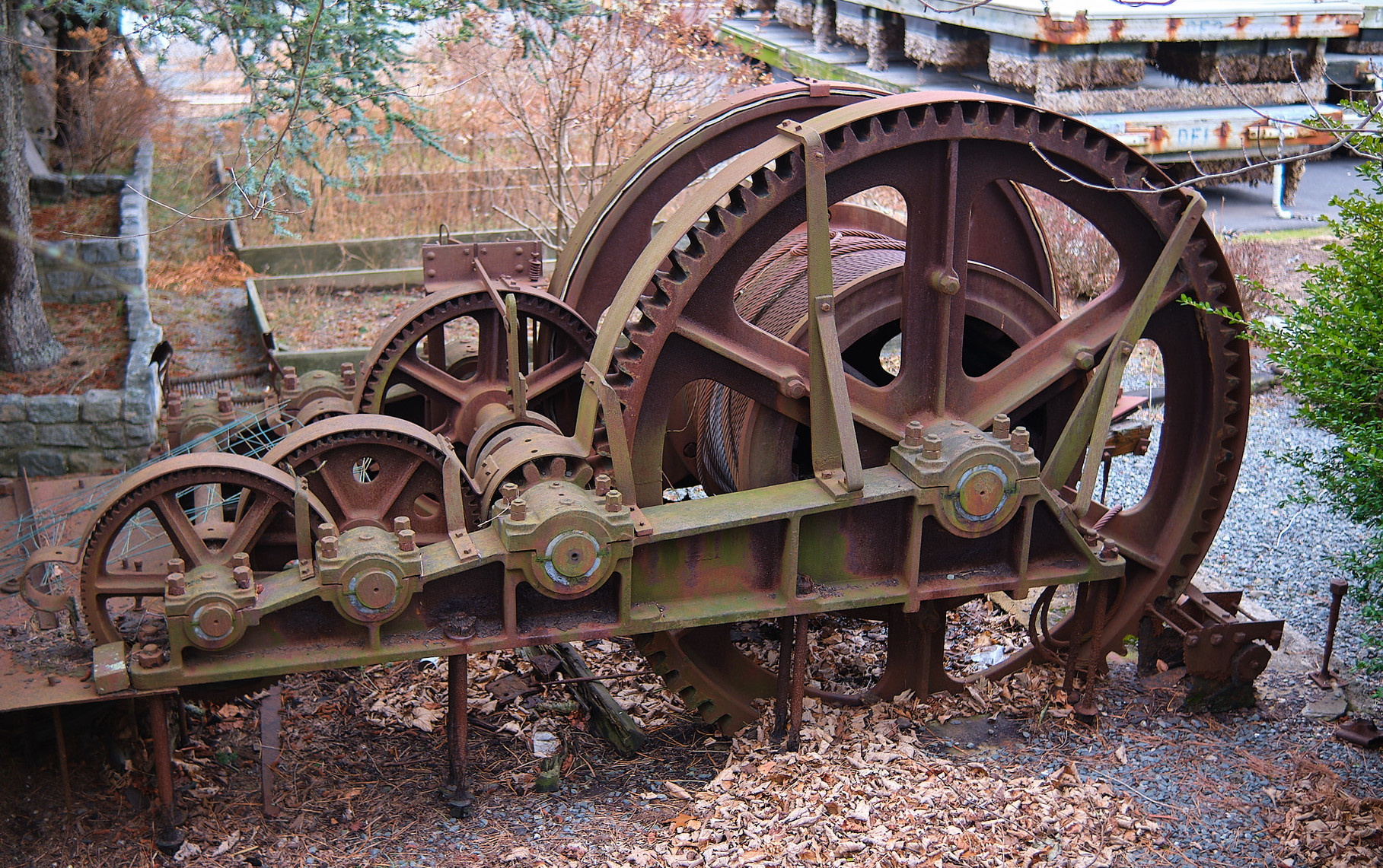 A large assembly of gears, original purpose unknown.